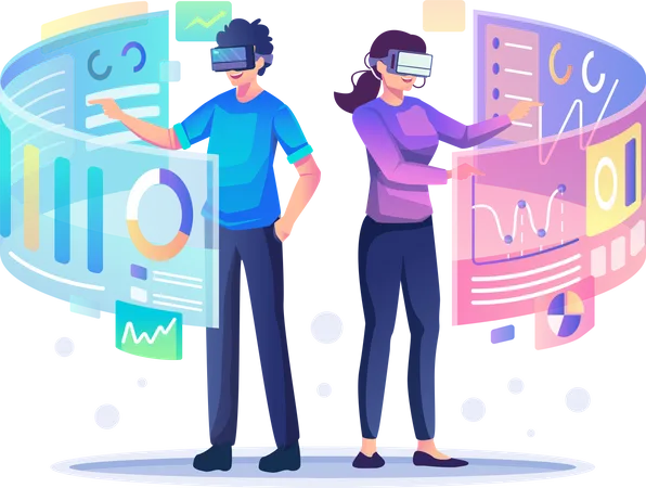 Business people doing analysis using VR Illustration