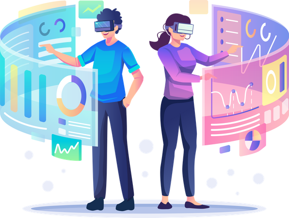 Business people doing analysis using VR  Illustration