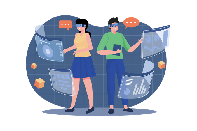 Business people doing analysis using VR  Illustration