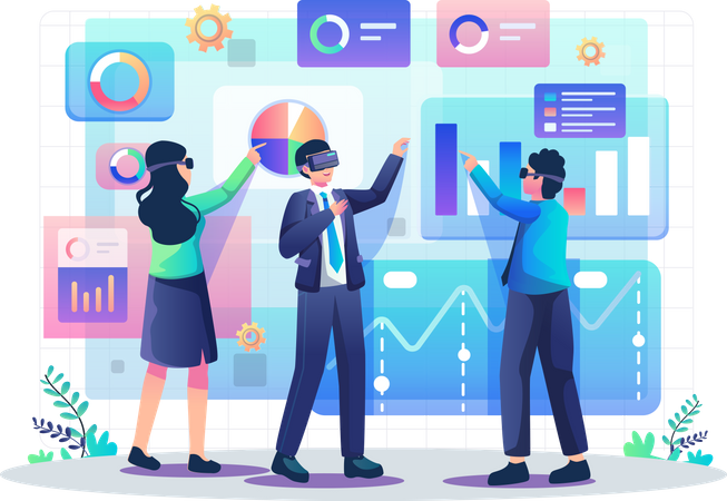 Business people doing analysis using VR technology Illustration