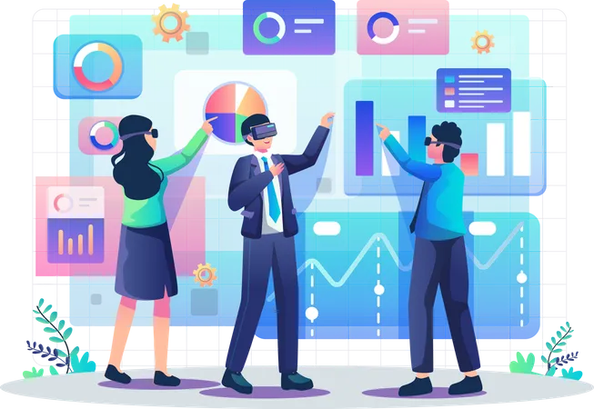 Business people doing analysis using VR technology Illustration