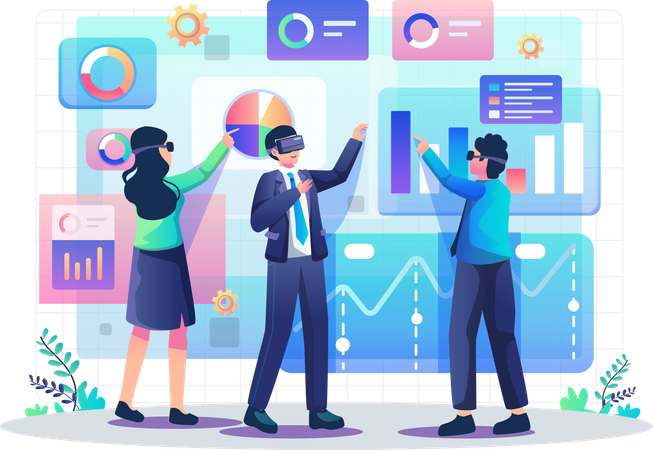 Business people doing analysis using VR technology  Illustration