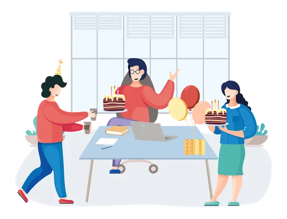 Business people doing Birthday party at office Illustration