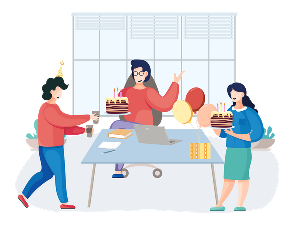 Business people doing Birthday party at office  Illustration