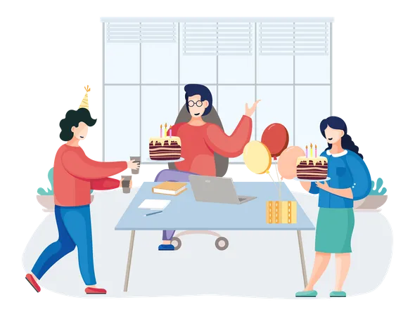 Business people doing Birthday party at office  Illustration