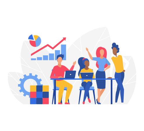 Business People doing business data analysis  イラスト
