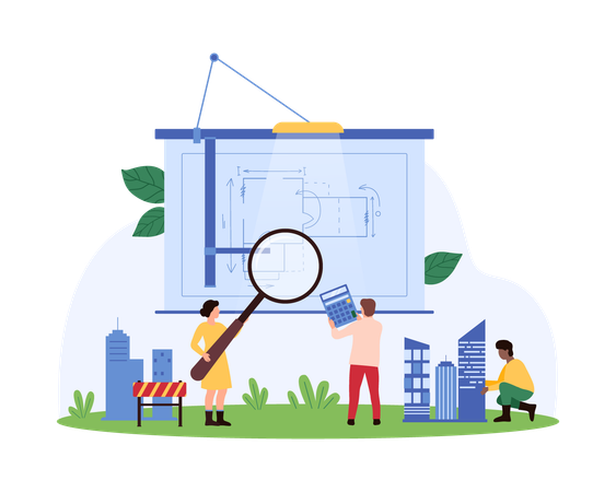 Business people doing Construction project analysis  Illustration
