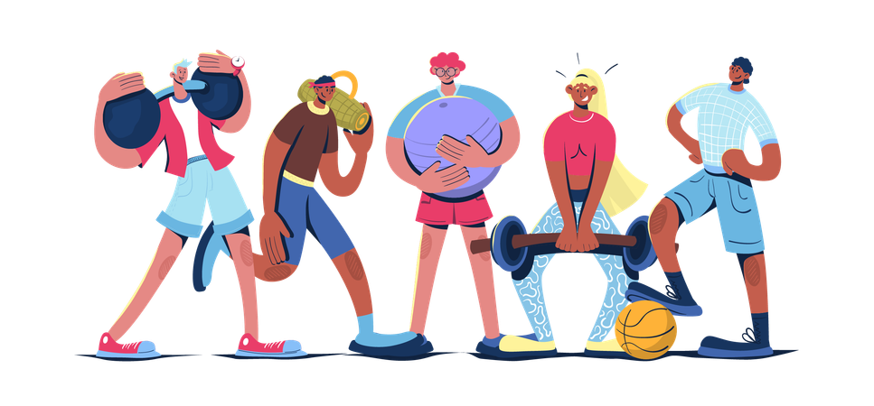 フィットネストレーニングを行うビジネスマン  イラスト