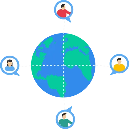 Business People Around The World Online Communication Online Meeting With All Corners Of The World Global Business Concept Earth With Chat Bubble Icon And Business People Illustration