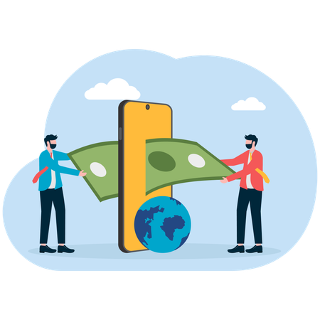 Business people doing money transaction on mobile  Illustration