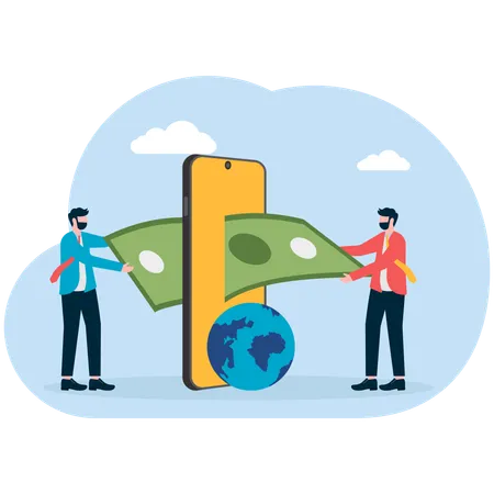 Business people doing money transaction on mobile  Illustration