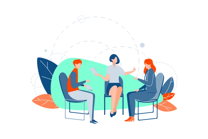 Teamwork Communication Brainstorm Business Concept Businesspeople Do Teamwork Collaborating Meeting At Office Businessman Women Partners Negotiate Clerks Or Managers Do Coworking Brainstorming Illustration