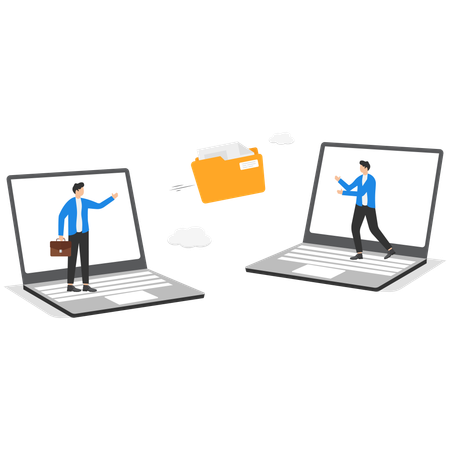 Business People Doing Online File Transfer  Illustration