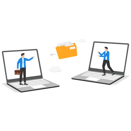 Business People Doing Online File Transfer  Illustration