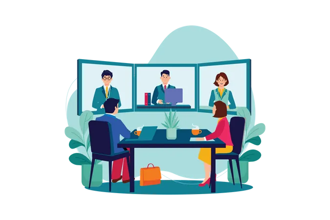 Business people doing online meeting Illustration