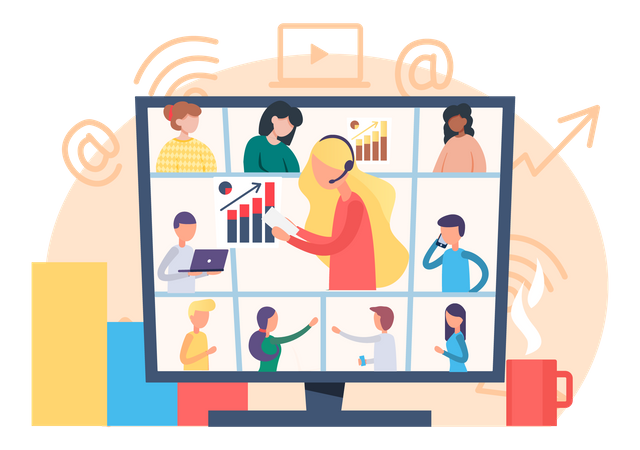 Business people doing Online meeting Illustration