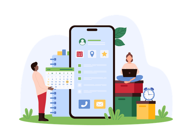 Business people doing online schedule planning  Illustration