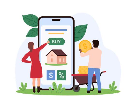 Business people doing real estate market research  Illustration