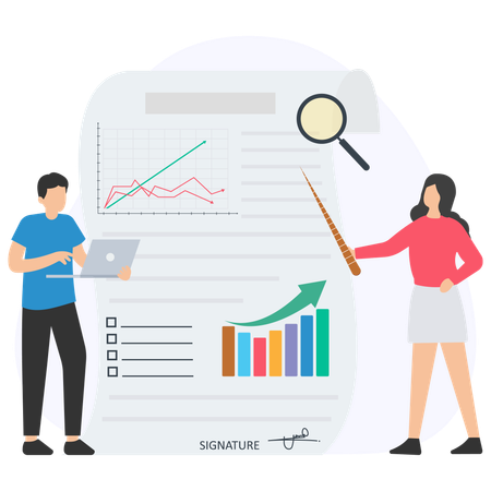 Business people doing report analysis  Illustration