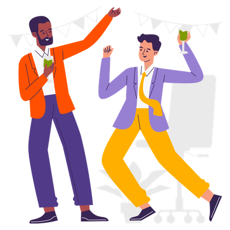 Business People Drinking and dancing in Office Party  Illustration