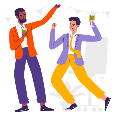 Business People Drinking and dancing in Office Party  Illustration