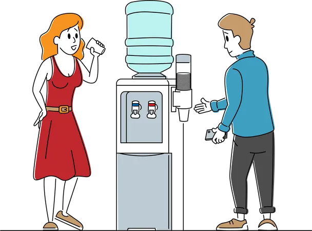 Business People Drinking Water at Water Cooler Illustration