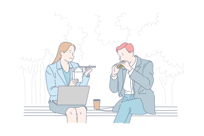 Business people eating lunch each other  Illustration
