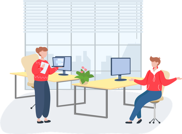 Business people enjoy working together at office  Illustration