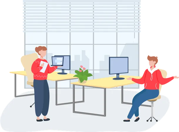 Business people enjoy working together at office  Illustration