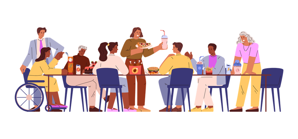 Business people enjoying food at office  Illustration