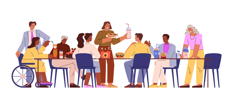 Business people enjoying food at office  Illustration