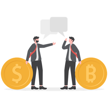 Business people Exchange information bitcoin and dollar  Illustration