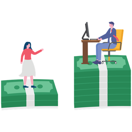 Business people facing gender pay gap  Illustration