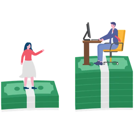 Business people facing gender pay gap  Illustration