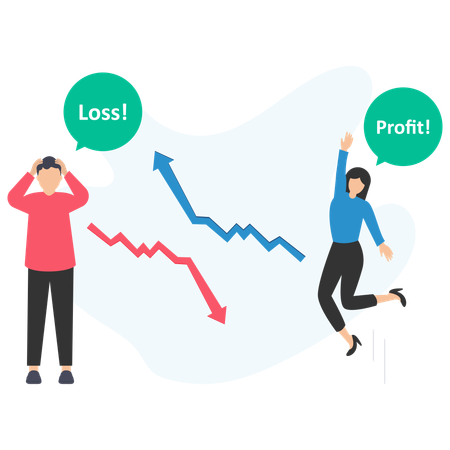 Business people facing profit and loss  Illustration