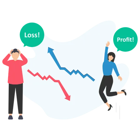 Business people facing profit and loss  Illustration