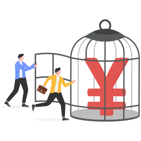 Business people falling into financial trap  Illustration