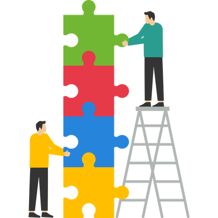 Business people fixing jigsaw piece  Illustration