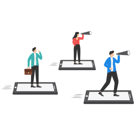 Business People flying on smartphones  Illustration