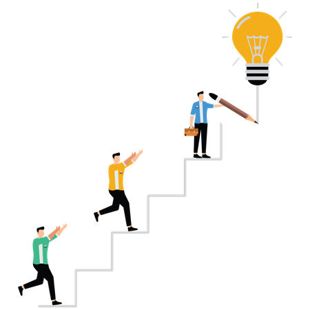 Business people following leader path to achieve new idea  Illustration