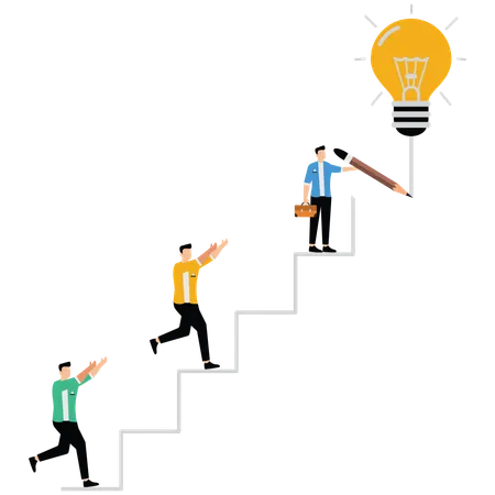 Business people following leader path to achieve new idea  Illustration