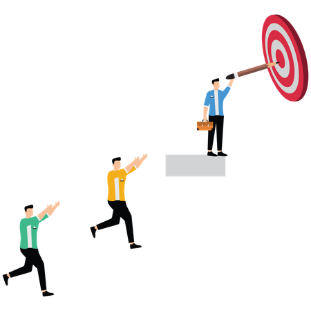 Business people following leader path to achieve target  Illustration