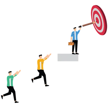 Business people following leader path to achieve target  Illustration