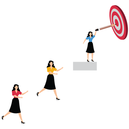 Business people following leader path to achieve target  Illustration