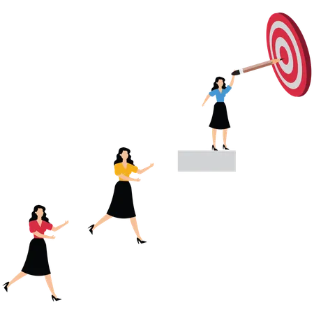 Business people following leader path to achieve target  Illustration