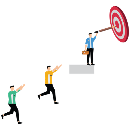 Business people following leader path to achieve target  Illustration