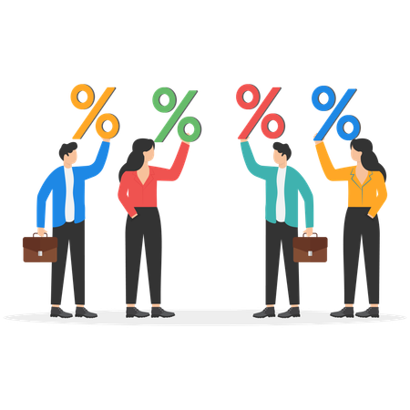 Business people getting different interest rate from bank  Illustration