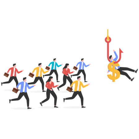 Business people getting into fishing trap  Illustration