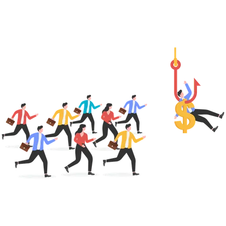 Business people getting into fishing trap  Illustration