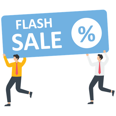 Business people go with a flash sale sign  Illustration